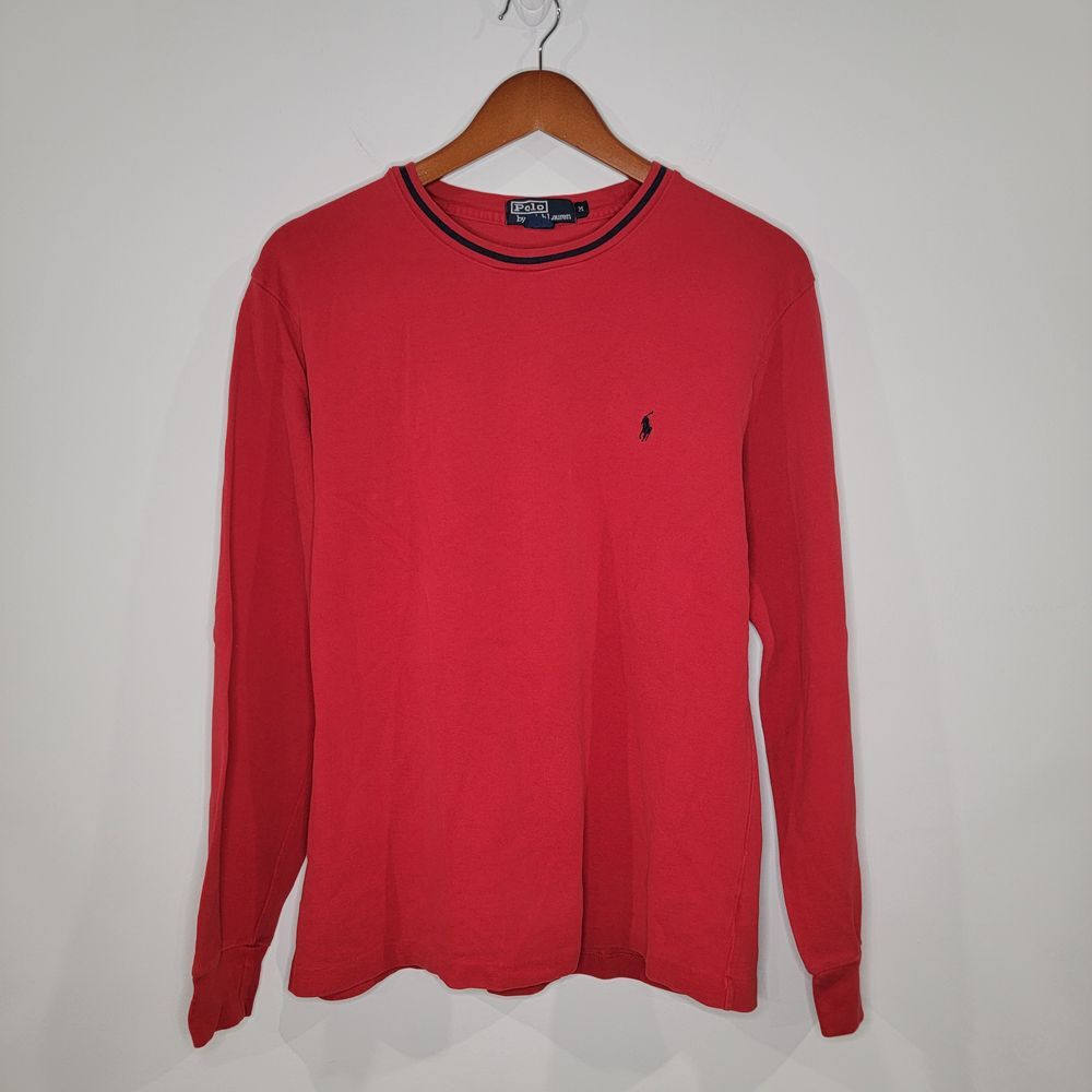 Polo by Ralph Lauren Long Sleeve Red Size Medium‎ Crew-Neck Shirt Cotton Stripe